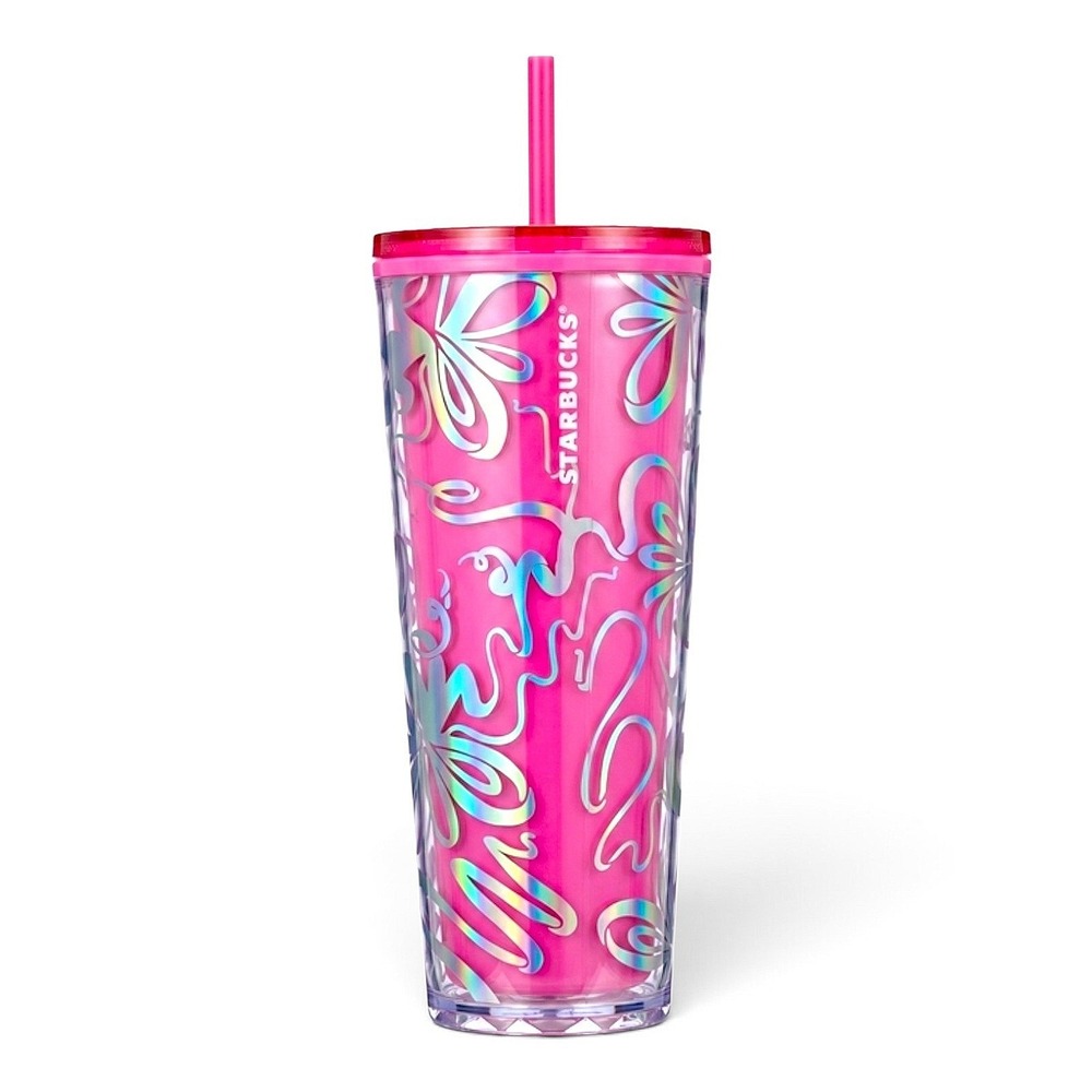 Starbucks 2023 Pink Color Changing Iridescent Floral Cold Cup Tumbler 24oz